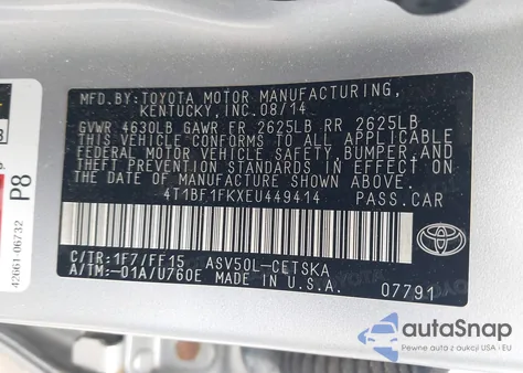 2014 Toyota Camry Se Sport из США, поврежденный, VIN 4T1BF1FKXEU449414